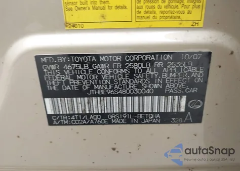 2008 Lexus Gs 350 from USA, damaged, VIN JTHBE96S480030040